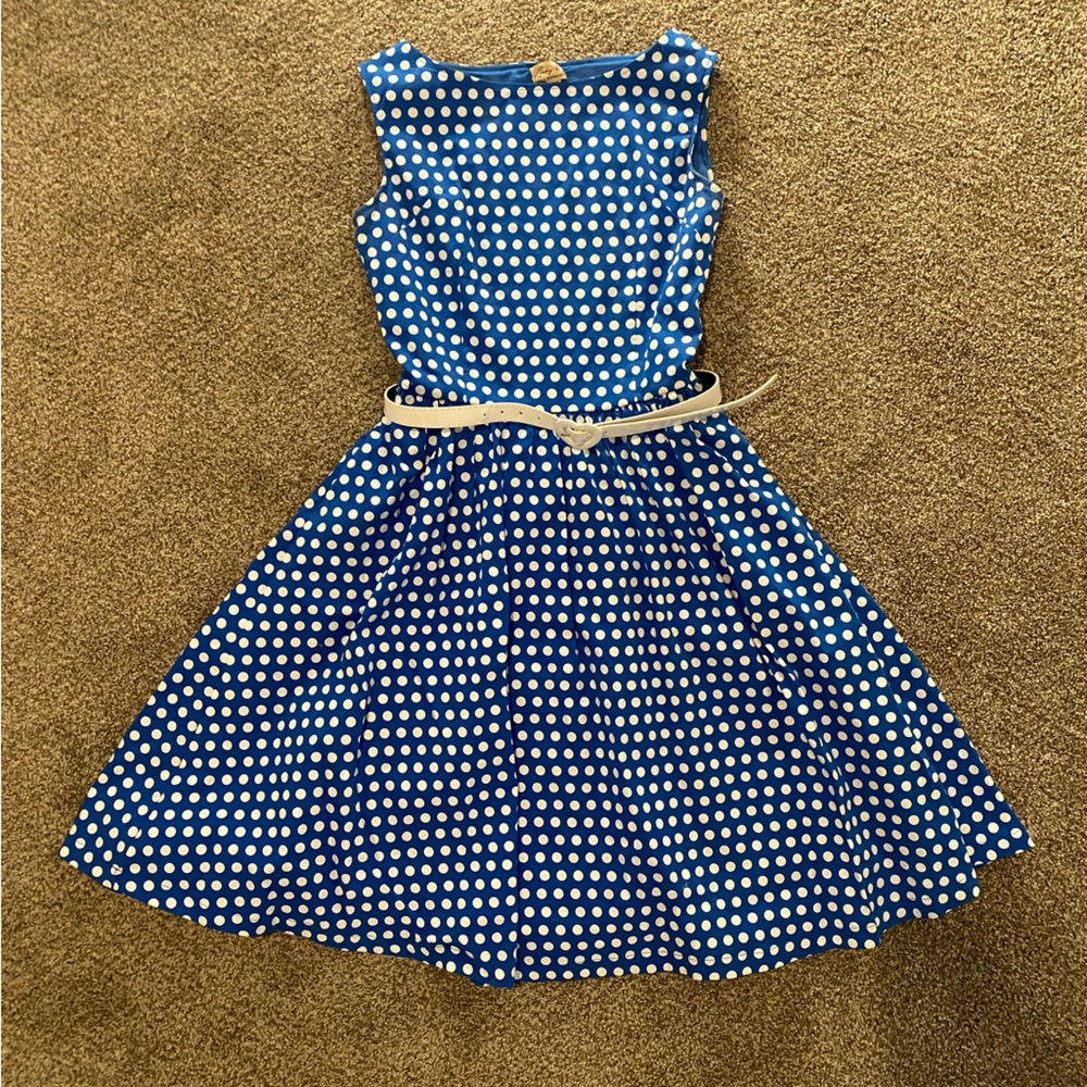 Lindy Bop 1940‘s style Blue Polka Dot MIDI-Swing dress